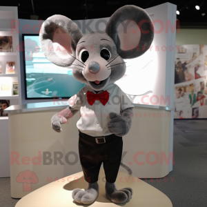 Gray Mouse mascot costume character dressed with a T-Shirt and Bow ties