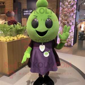 Olive Grape mascot costume character dressed with a Blouse and Lapel pins