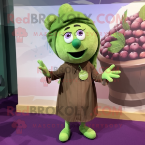 Olive Grape mascot costume character dressed with a Blouse and Lapel pins