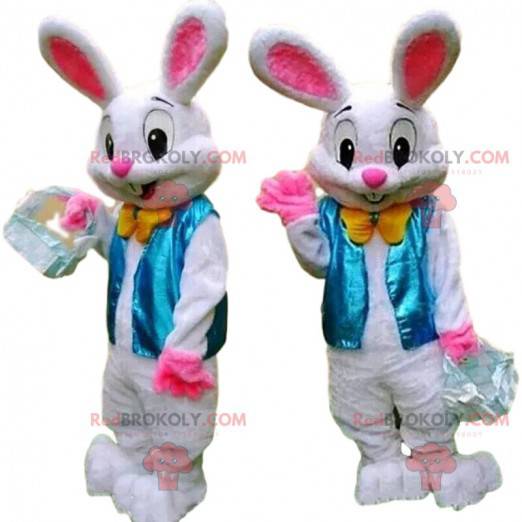 Elegant bunny maskot med en blå vest, påskehare - Redbrokoly.com