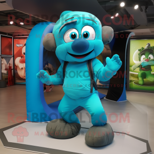 Turquoise Contortionist mascot costume character dressed with a Cargo Pants and Foot pads