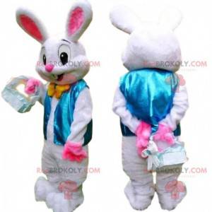 Elegante mascotte coniglietto con gilet blu, coniglietto