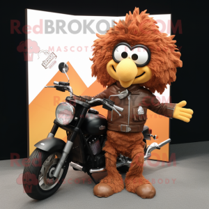 Brown Chicken Parmesan mascot costume character dressed with a Biker Jacket and Hair clips