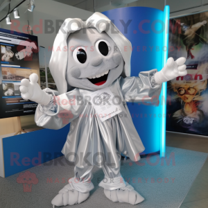 Silver Tooth Fairy mascot costume character dressed with a Windbreaker and Scarf clips