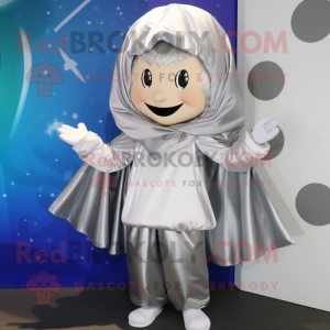 Silver Tooth Fairy mascot costume character dressed with a Windbreaker and Scarf clips