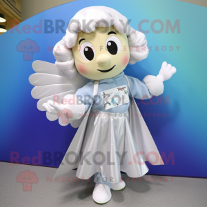 Silver Tooth Fairy mascot costume character dressed with a Windbreaker and Scarf clips
