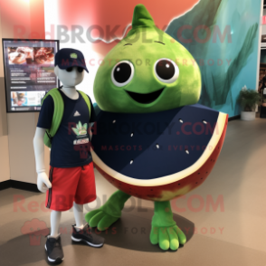 Navy Watermelon mascot costume character dressed with a Board Shorts and Keychains