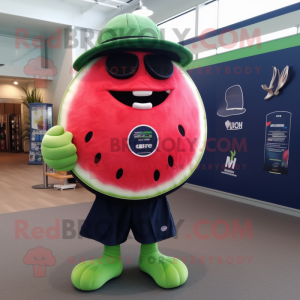 Navy Watermelon mascot costume character dressed with a Board Shorts and Keychains