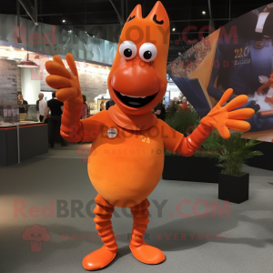 Orange Lobster mascot costume character dressed with a V-Neck Tee and Cufflinks