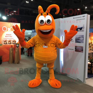 Orange Lobster mascot costume character dressed with a V-Neck Tee and Cufflinks