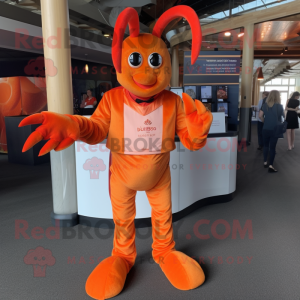 Orange Lobster mascot costume character dressed with a V-Neck Tee and Cufflinks