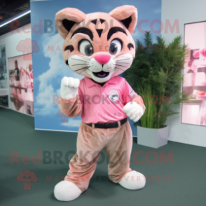 Pink Bobcat mascot costume character dressed with a Oxford Shirt and Shoe laces