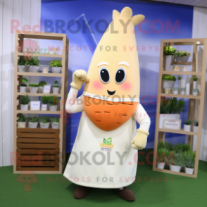 Beige Carrot mascot costume character dressed with a Blouse and Necklaces