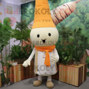 Beige Carrot mascot costume character dressed with a Blouse and Necklaces