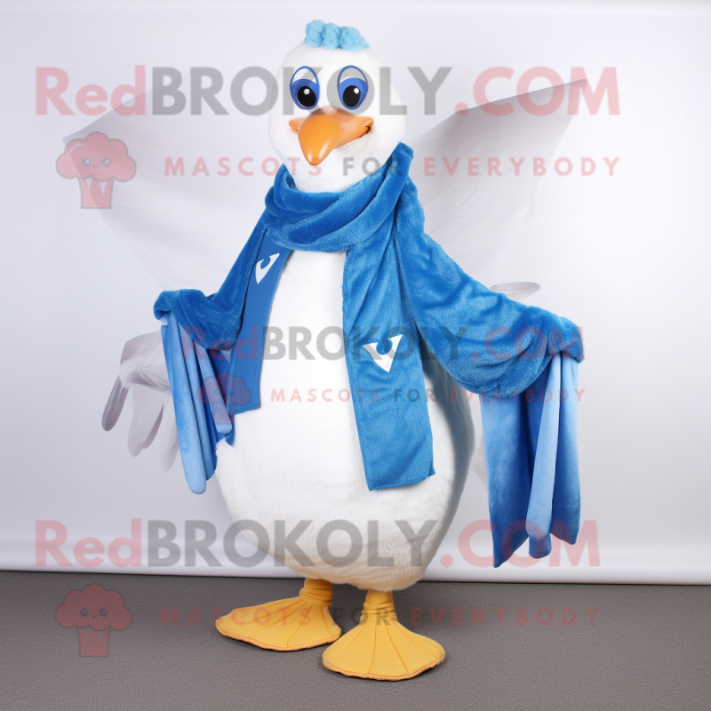 Blue Swans mascot costume character dressed with a Boyfriend Jeans and Scarf clips