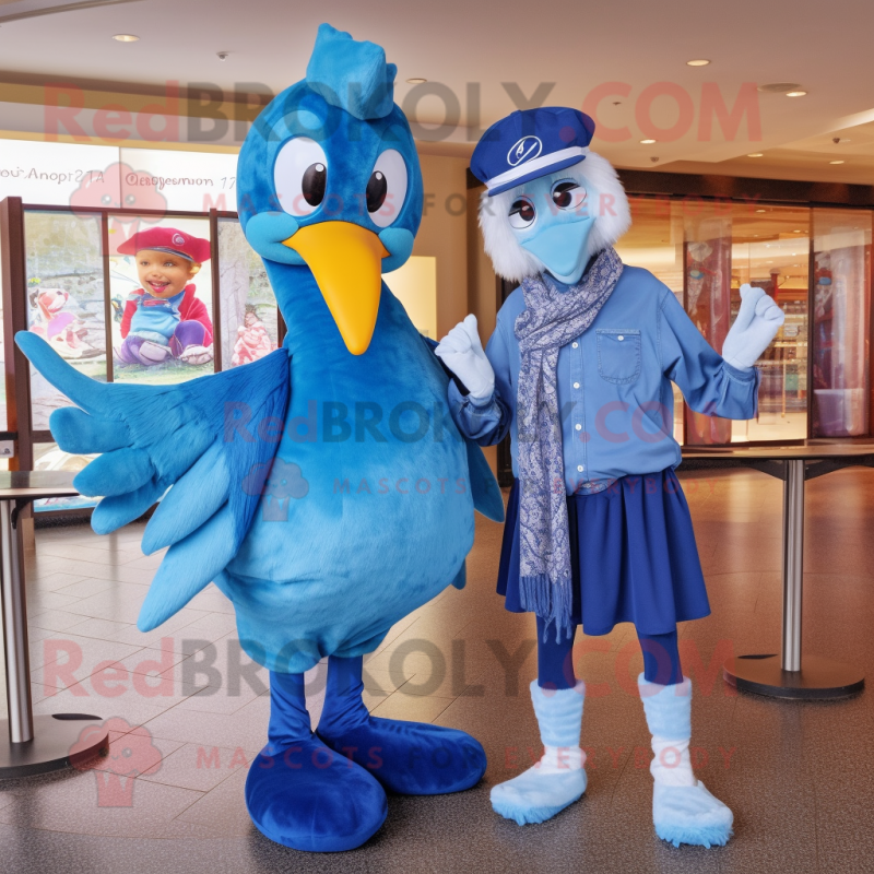 Blue Swans mascot costume character dressed with a Boyfriend Jeans and Scarf clips Blue Swans mascot costume character dressed with a Boyfriend Jeans and Scarf clips
