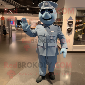 Silver Air Force Soldier mascot costume character dressed with a Romper and Hat pins