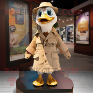 Tan Gosling mascot costume character dressed with a Coat and Hats