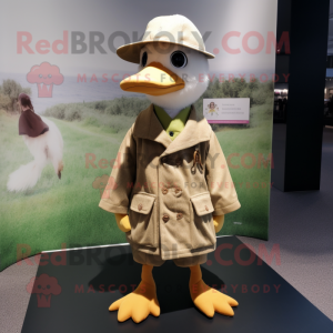 Tan Gosling mascot costume character dressed with a Coat and Hats