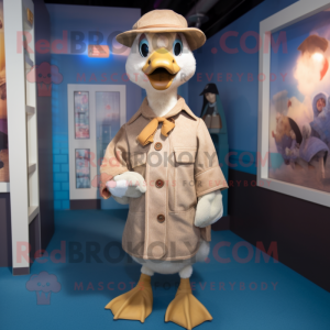 Tan Gosling mascot costume character dressed with a Coat and Hats