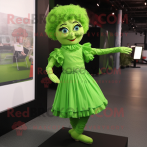 Lime Green Irish Dancer mascot costume character dressed with a Blouse and Clutch bags