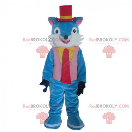 Mascote raposa azul e branca muito elegante, raposa colorida -