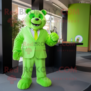 Lime Green Bear mascot costume character dressed with a Suit Pants and Cufflinks