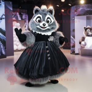 Black Raccoon mascot costume character dressed with a Ball Gown and Clutch bags