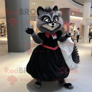 Black Raccoon mascot costume character dressed with a Ball Gown and Clutch bags