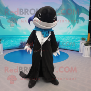 nan Killer Whale mascot costume character dressed with a Suit and Shawls