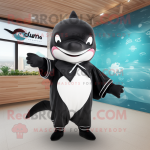 nan Killer Whale mascot costume character dressed with a Suit and Shawls