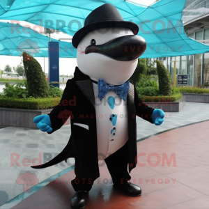 nan Killer Whale mascot costume character dressed with a Suit and Shawls