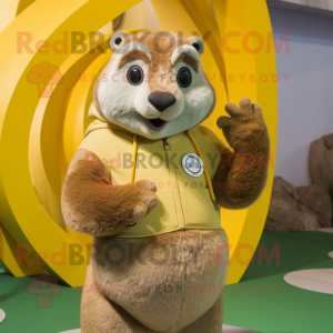 Gold Marmot mascot costume character dressed with a Chinos and Rings