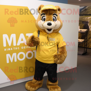 Gold Marmot mascot costume character dressed with a Chinos and Rings