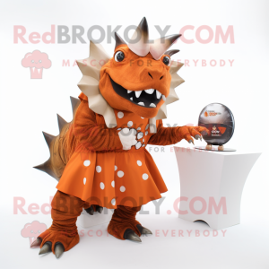 Rust Triceratops mascot costume character dressed with a Wrap Skirt and Cufflinks
