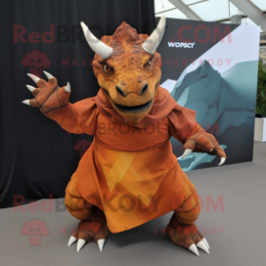 Rust Triceratops mascot costume character dressed with a Wrap Skirt and Cufflinks