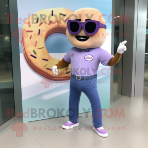 Lavender Donut mascot costume character dressed with a Bootcut Jeans and Sunglasses