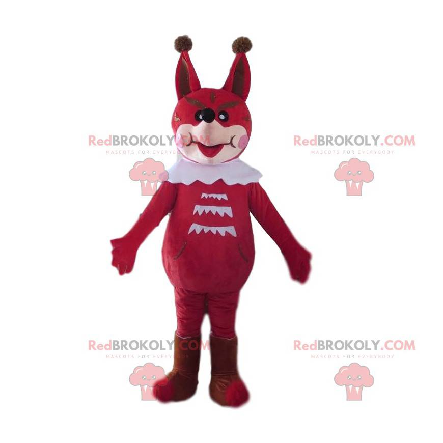 Mascote raposa vermelha e branca parecendo horrível -