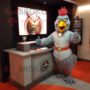 Gray Tandoori Chicken mascot costume character dressed with a Suit and Bracelet watches