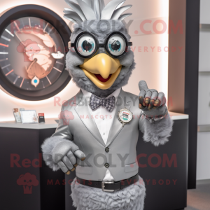 Gray Tandoori Chicken mascot costume character dressed with a Suit and Bracelet watches