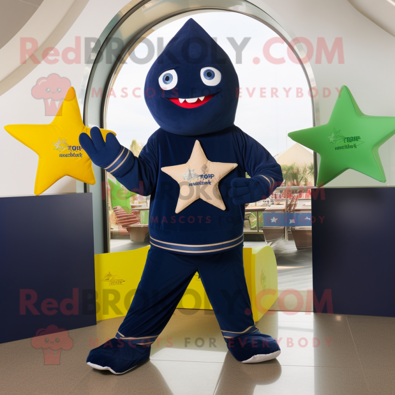 Navy Starfish mascot costume character dressed with a Windbreaker and Foot pads