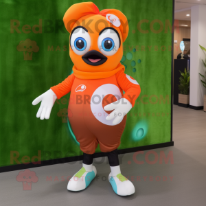 Olive Clown Fish mascot costume character dressed with a Long Sleeve Tee and Smartwatches