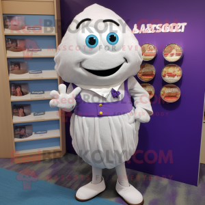 Lavender Oyster mascot costume character dressed with a Dress Shirt and Wallets