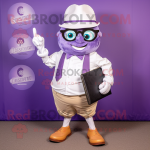 Lavender Oyster mascot costume character dressed with a Dress Shirt and Wallets