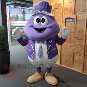 Lavender Oyster mascot costume character dressed with a Dress Shirt and Wallets