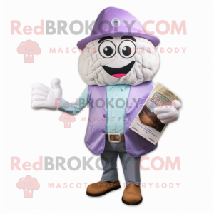 Lavender Oyster mascot costume character dressed with a Dress Shirt and Wallets