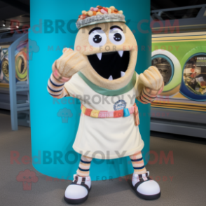 Cream Bracelet mascot costume character dressed with a Bermuda Shorts and Bracelets