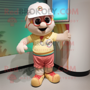 Cream Bracelet mascot costume character dressed with a Bermuda Shorts and Bracelets