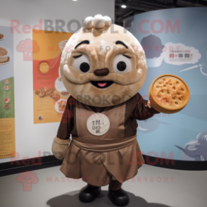 Brown Dim Sum mascot costume character dressed with a Henley Shirt and Hairpins
