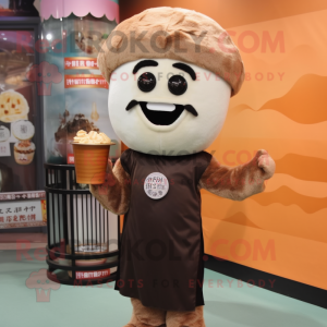 Brown Dim Sum mascot costume character dressed with a Henley Shirt and Hairpins
